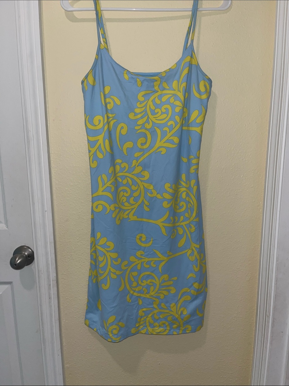 J. McLaughlin Blue and Yellow Spaghetti-Strap Mini Dress